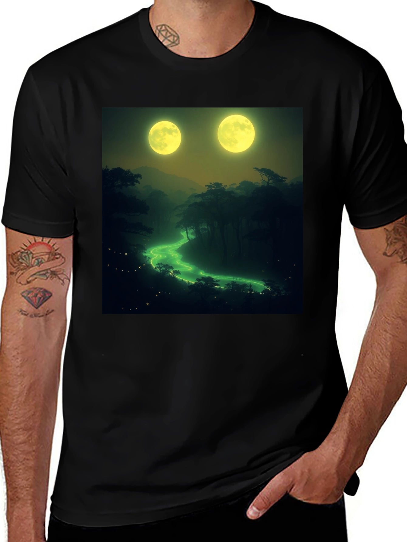 Two Moons River T-Shirt - Nature Graphic Tee