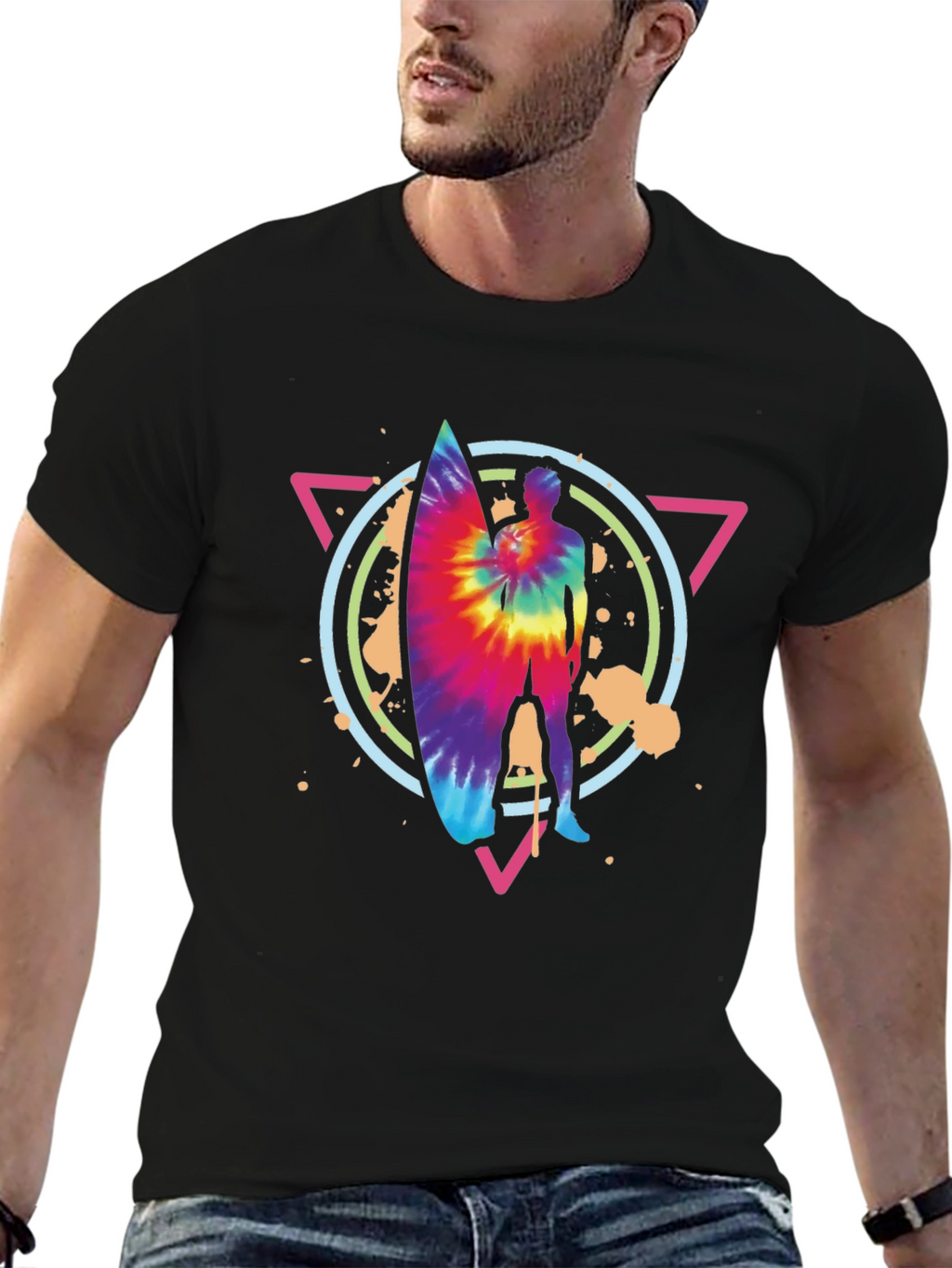 Tie Dye Surfer Graphic Tee - Retro Style