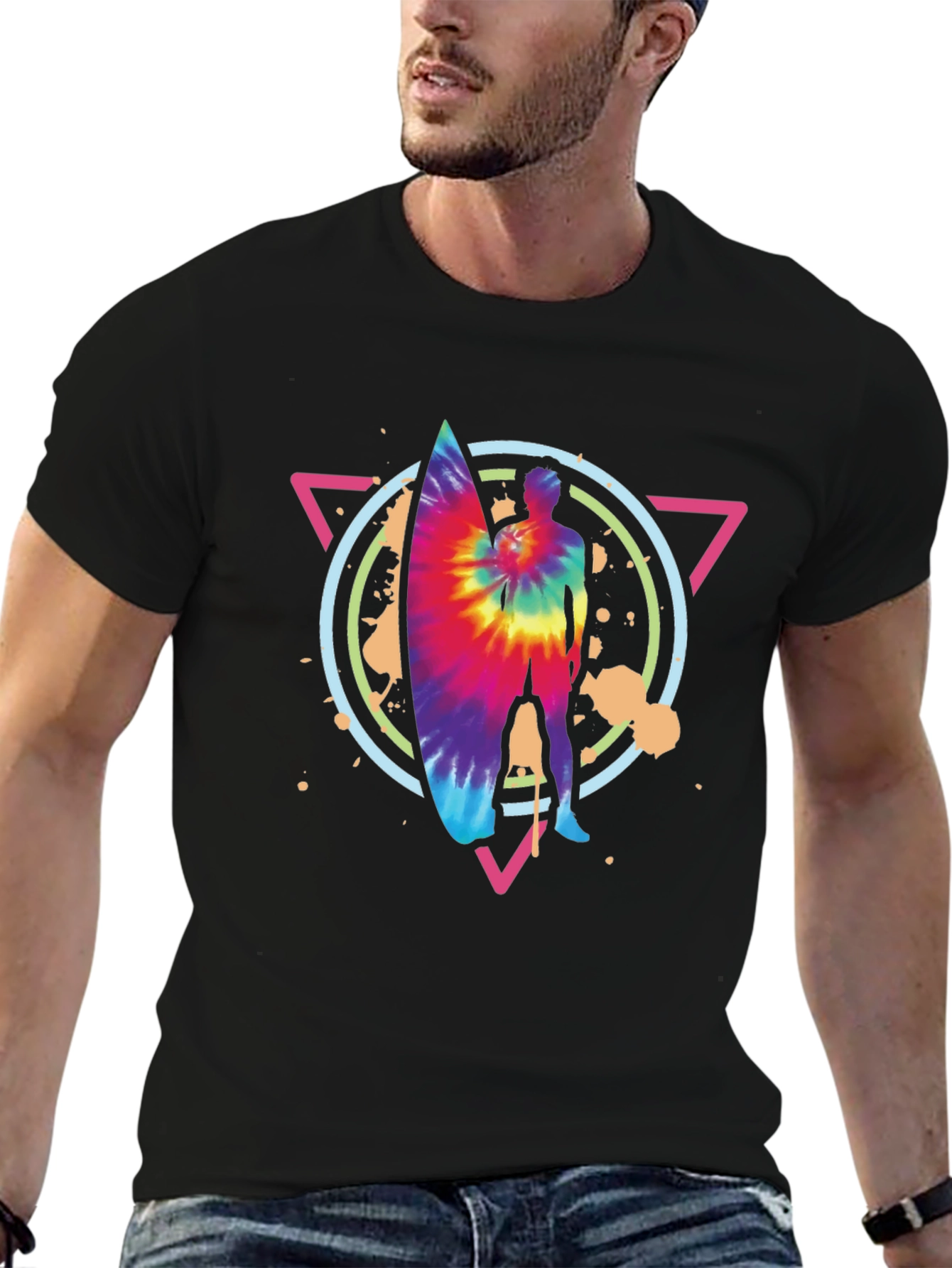 Tie Dye Surfer Graphic Tee - Retro Style