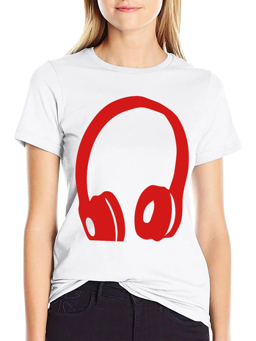 Red Headphone Graphic Black T-Shirt