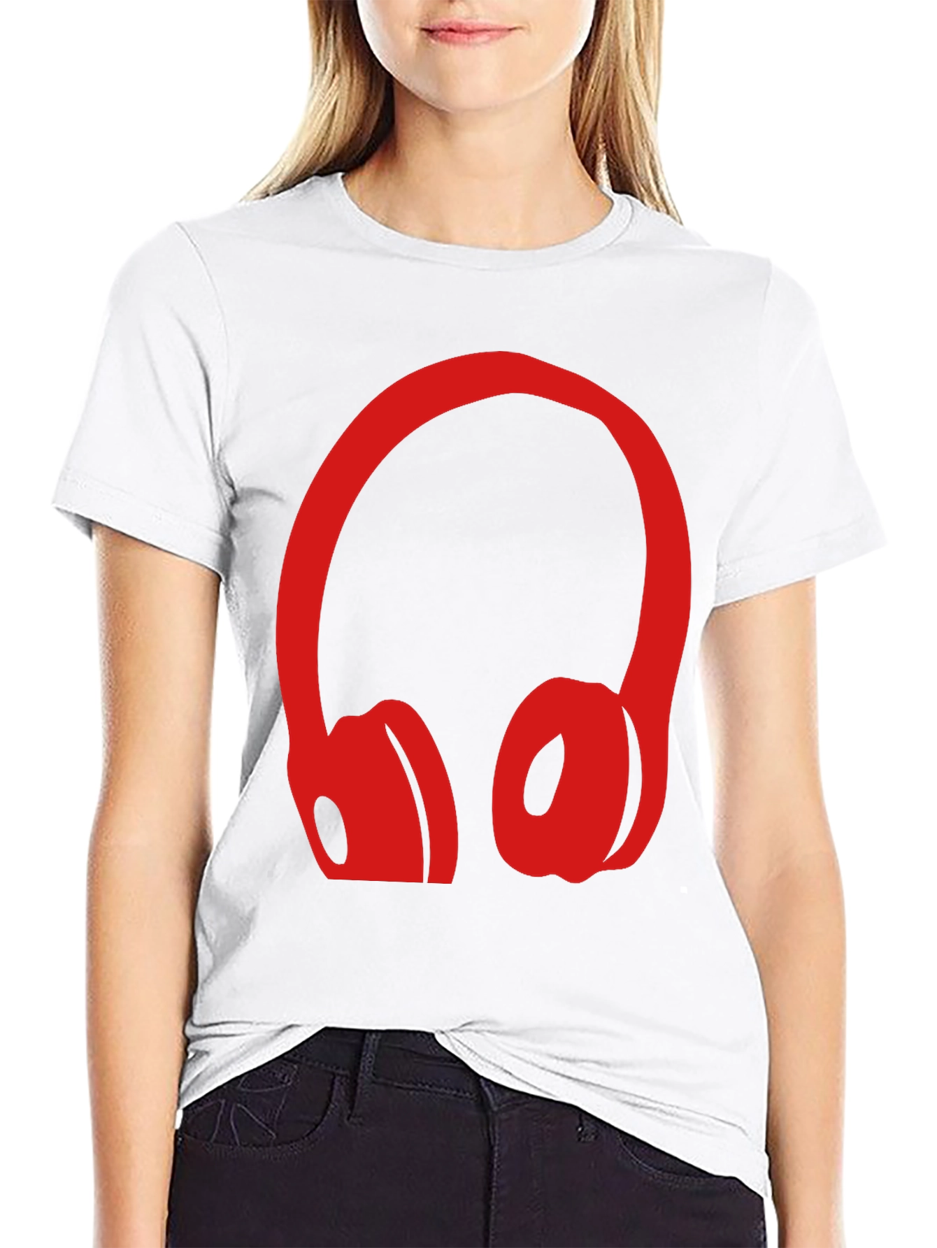 Red Headphone Graphic Black T-Shirt