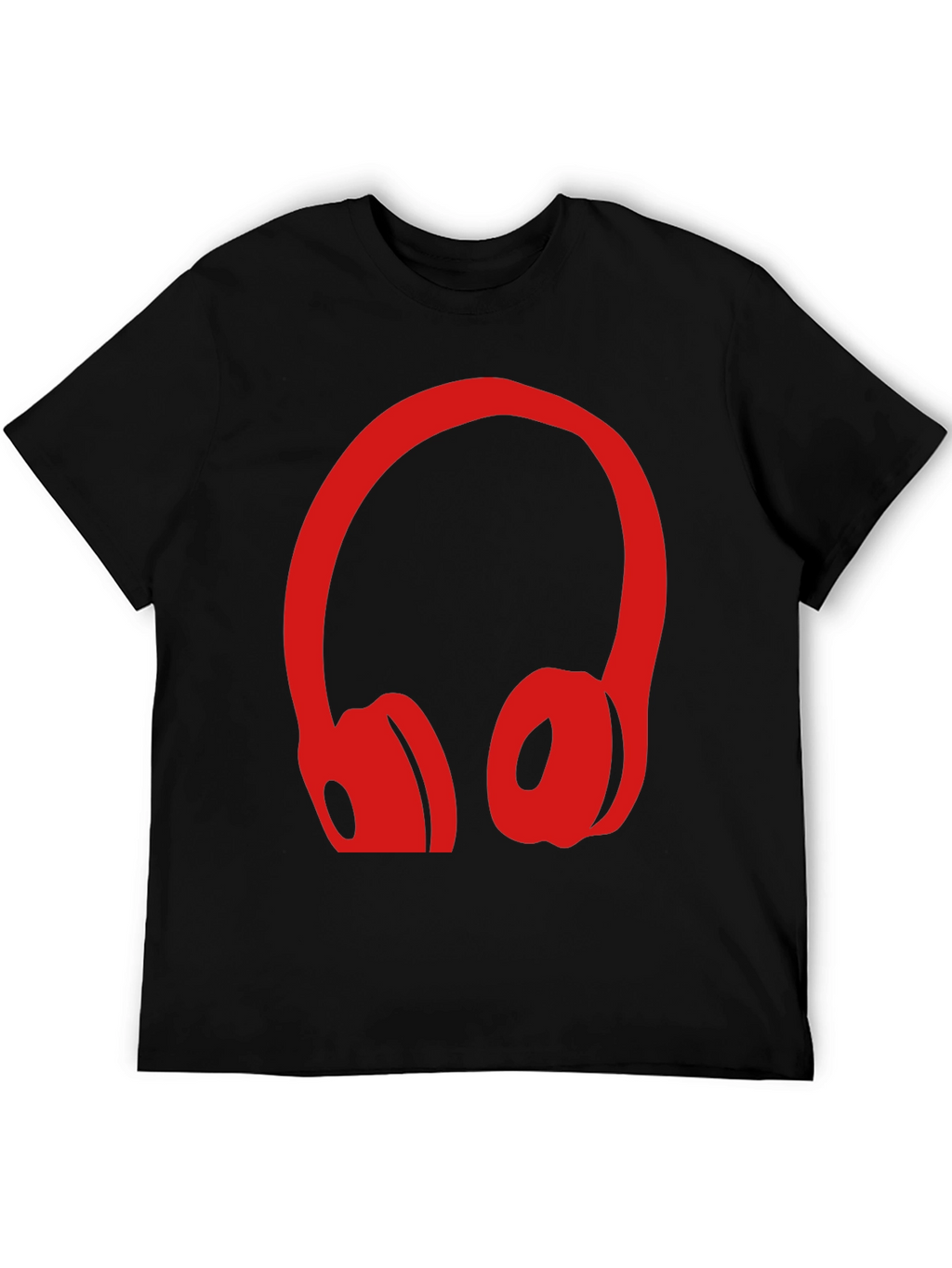 Red Headphone Graphic Black T-Shirt