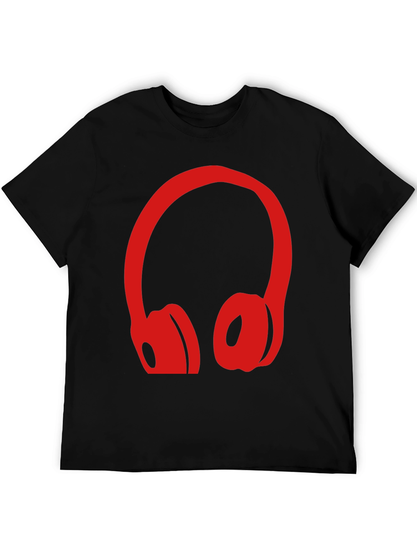 Red Headphone Graphic Black T-Shirt