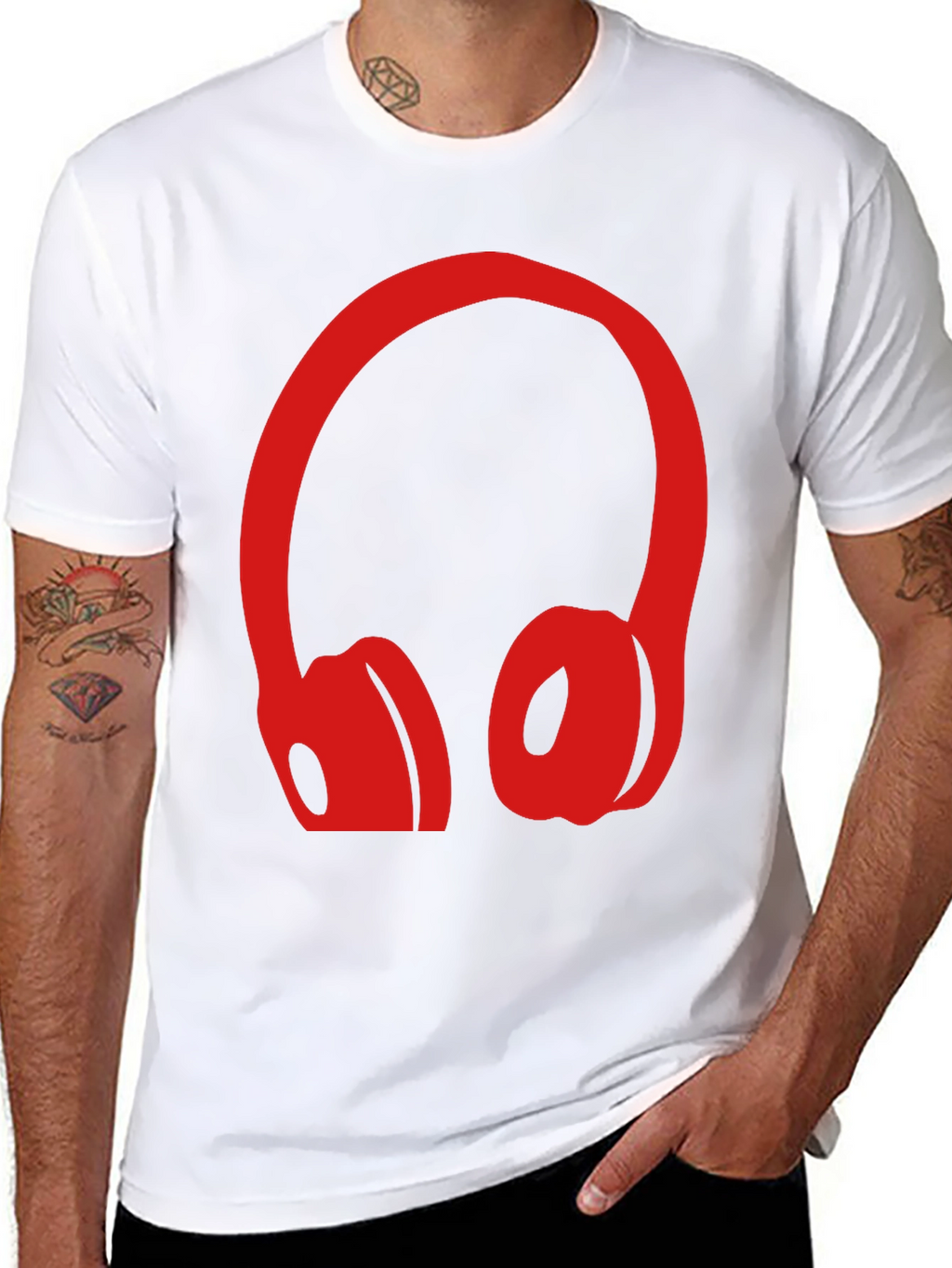 Red Headphone Graphic Black T-Shirt