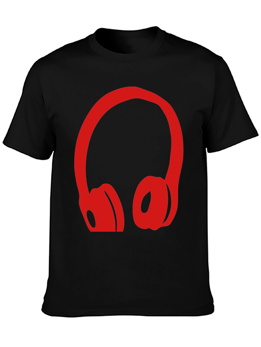 Red Headphone Graphic Black T-Shirt