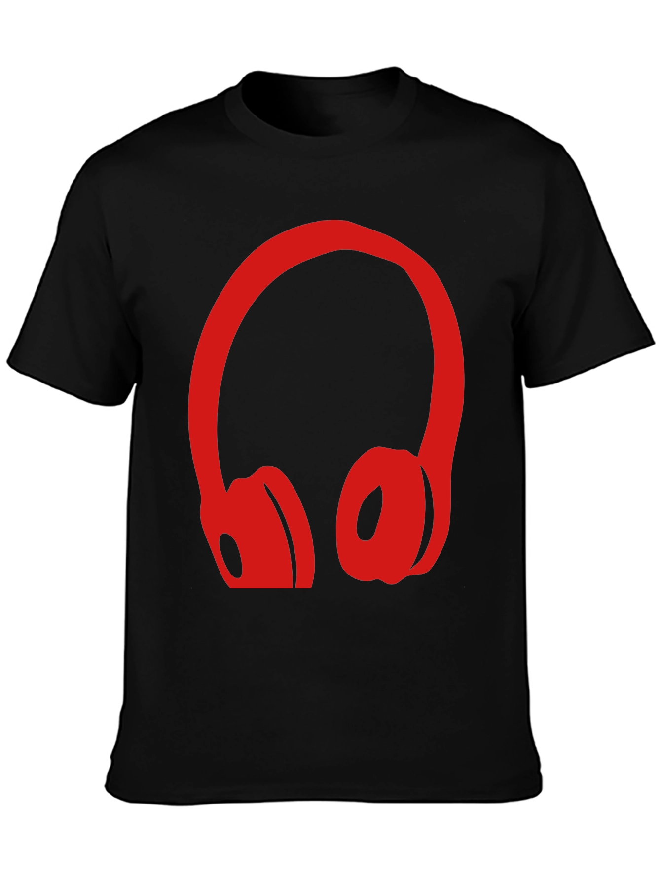 Red Headphone Graphic Black T-Shirt