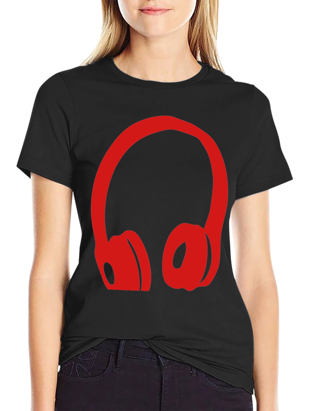 Red Headphone Graphic Black T-Shirt