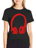 Red Headphone Graphic Black T-Shirt