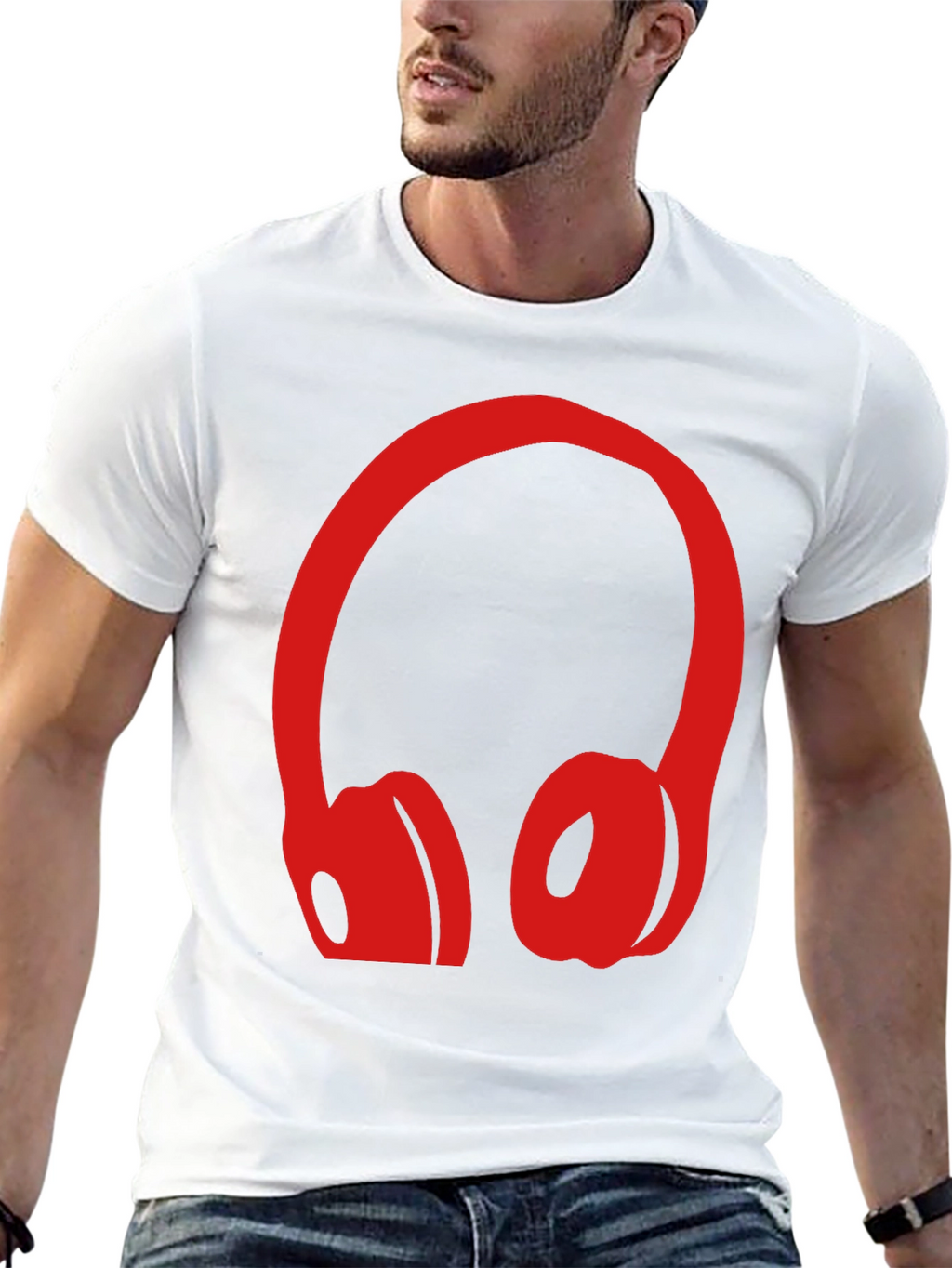 Red Headphone Graphic Black T-Shirt