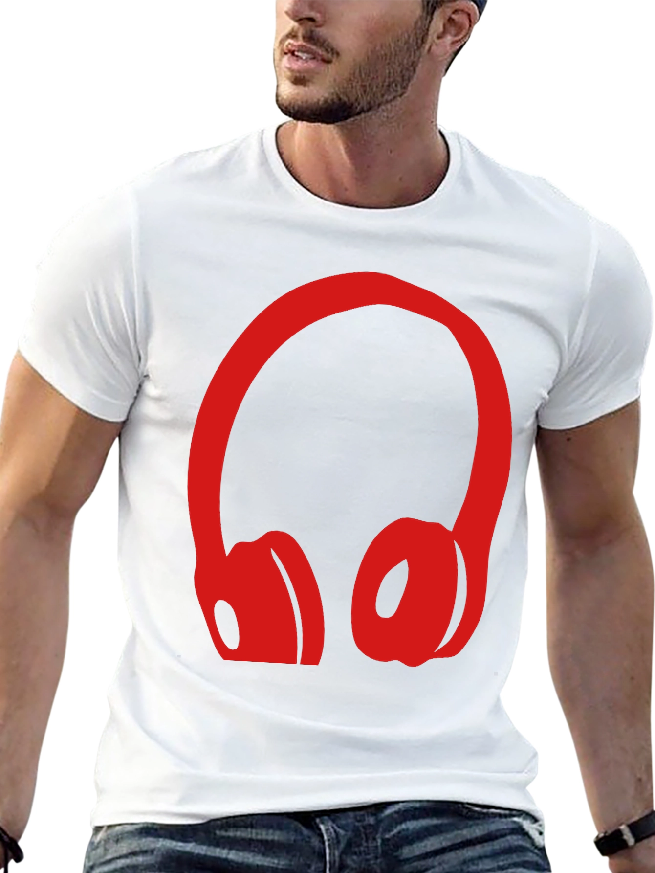 Red Headphone Graphic Black T-Shirt