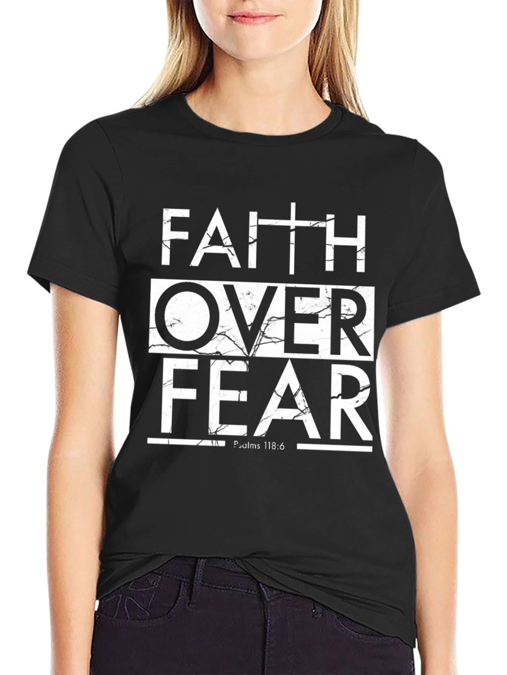 Faith Over Fear Graphic Print Black T-Shirt