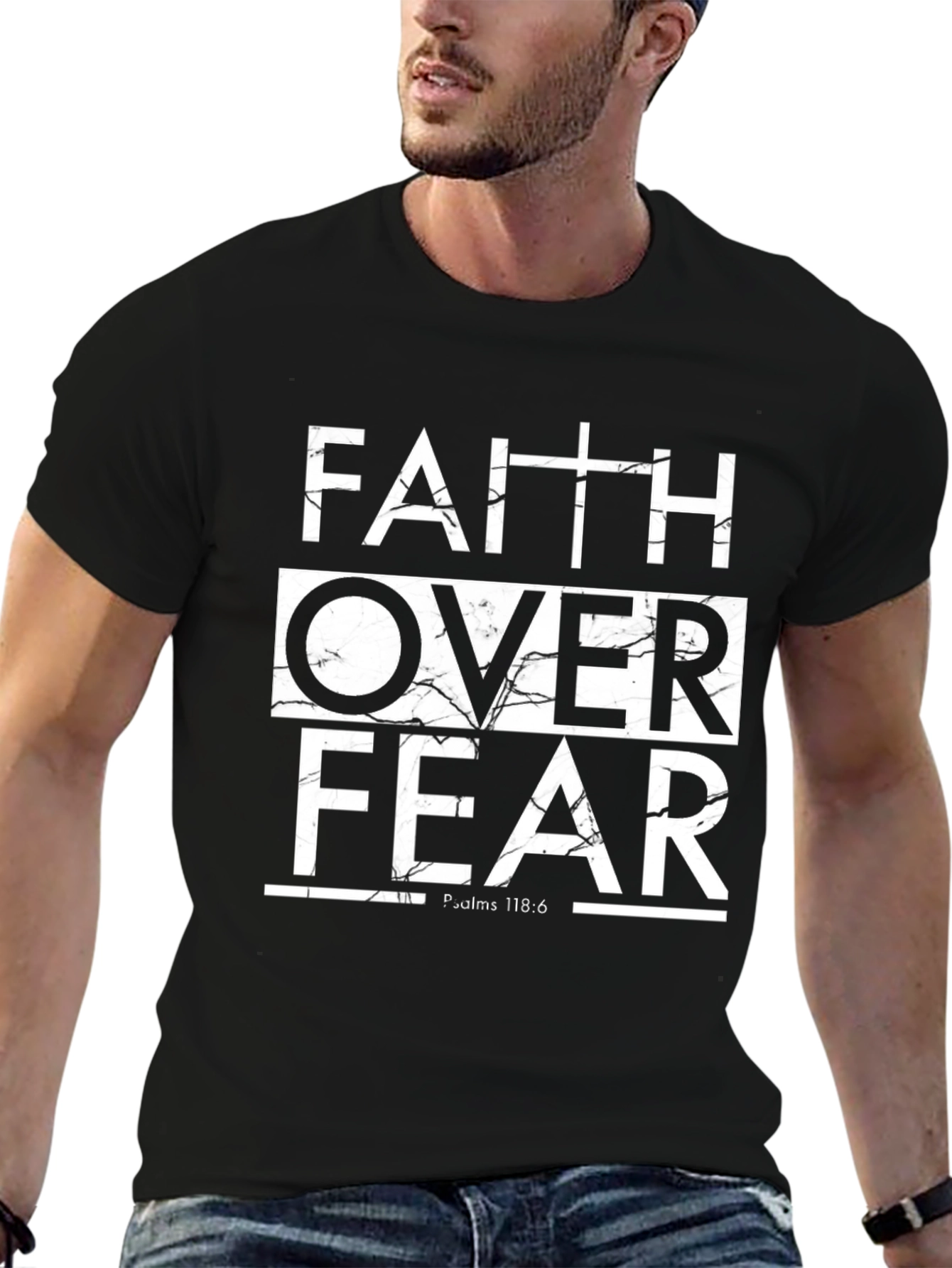 Faith Over Fear Graphic Print Black T-Shirt