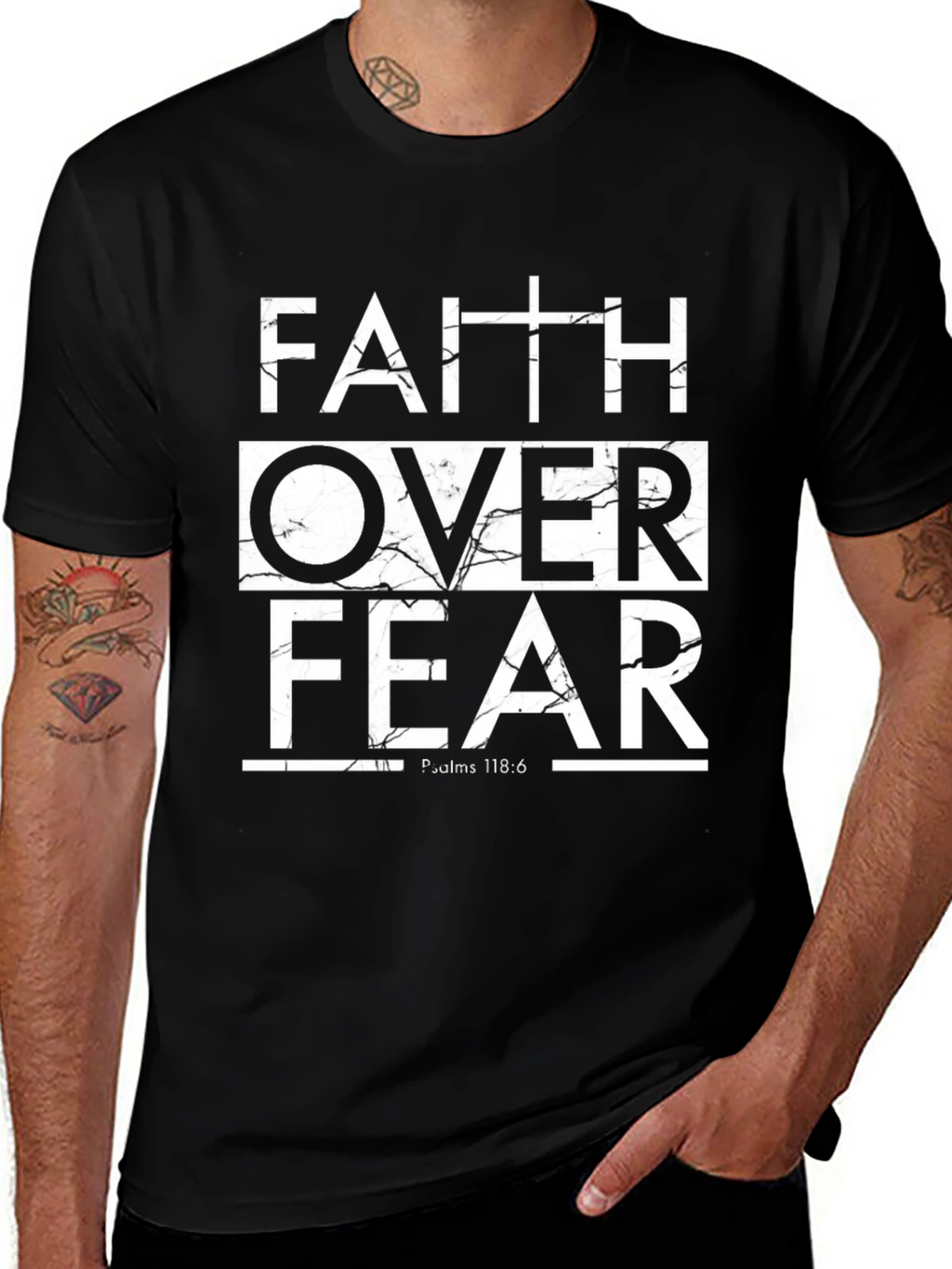 Faith Over Fear Graphic Print Black T-Shirt