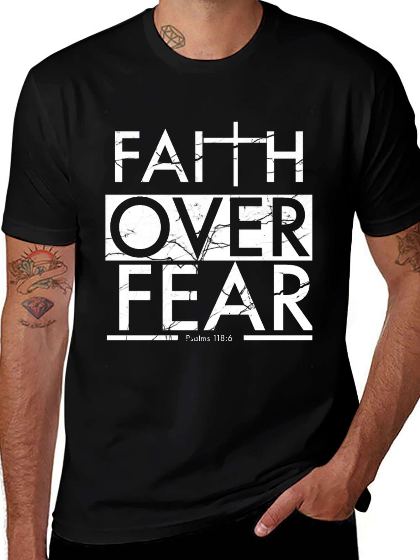Faith Over Fear Graphic Print Black T-Shirt