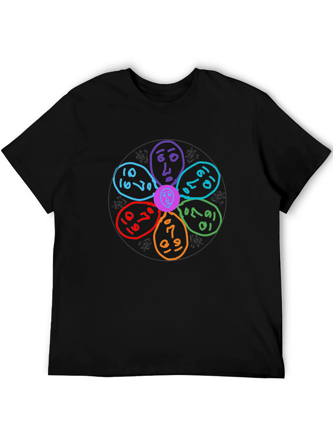 Abstract Colorful Flower Black T-Shirt