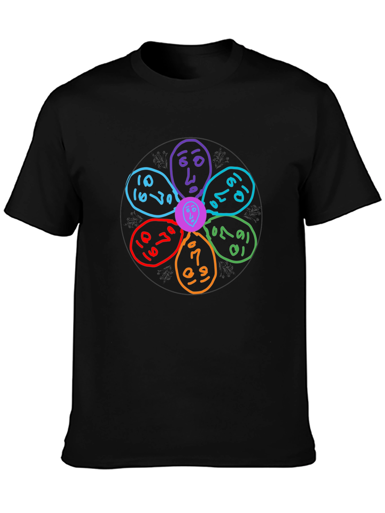 Abstract Colorful Flower Black T-Shirt