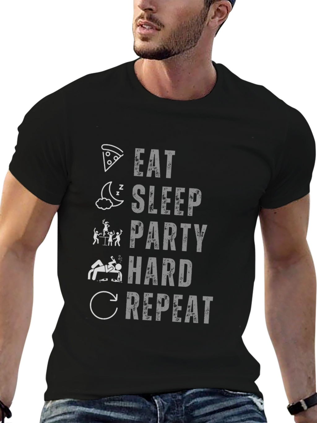 Eat Sleep Party Hard Repeat Funny Graphic T-Shirt