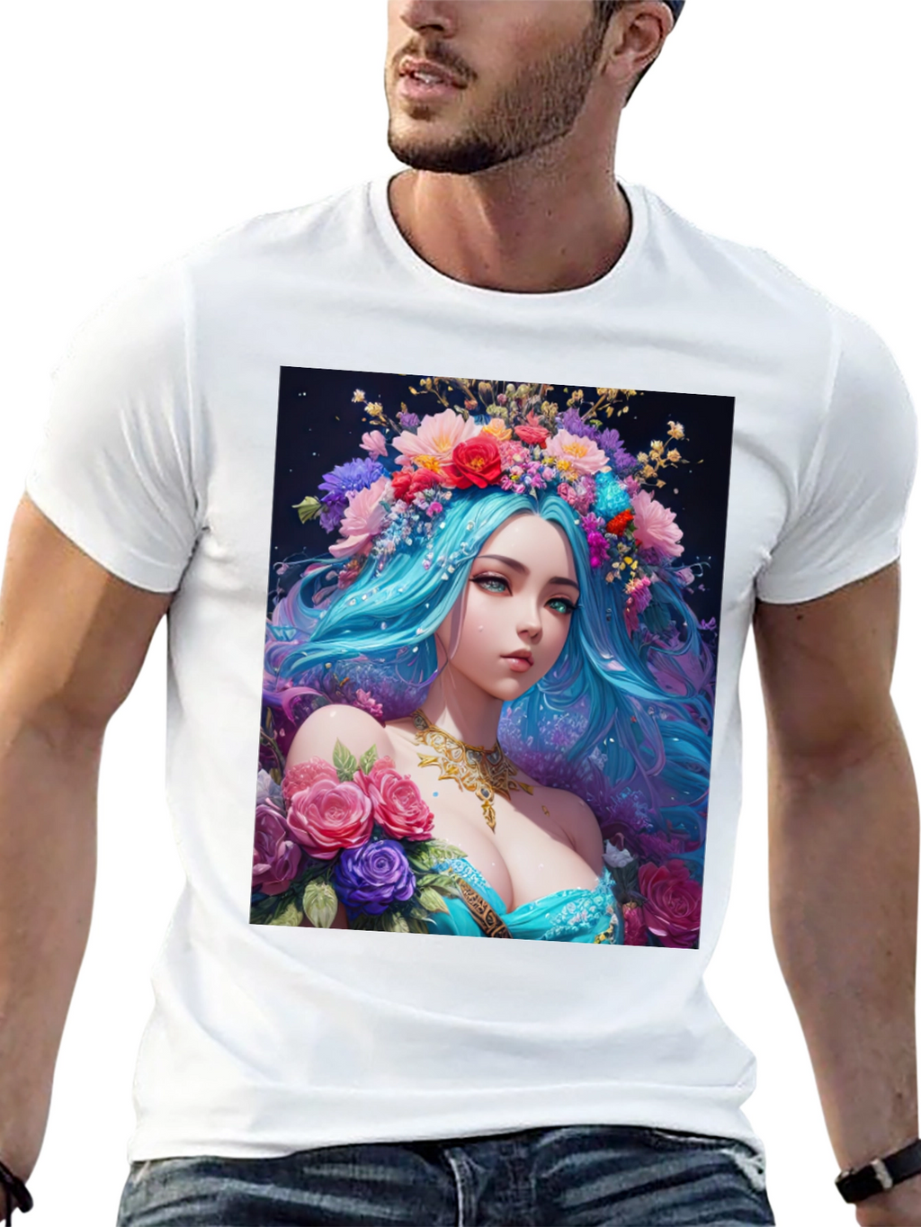 Floral Goddess Graphic T-Shirt - Black