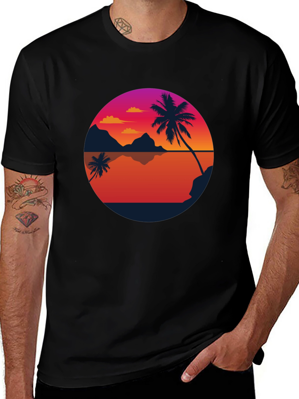 Sunset Palm Tee - Retro Beach Vibes