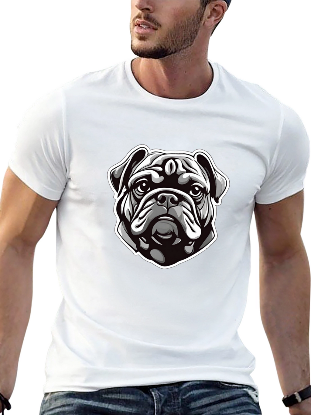 Cool Bulldog Graphic Print Black T-Shirt