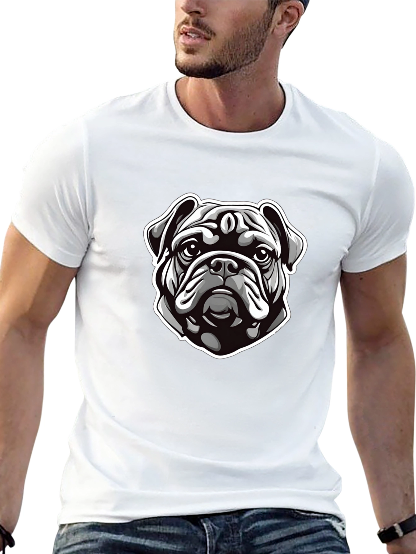 Cool Bulldog Graphic Print Black T-Shirt