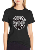Cool Bulldog Graphic Print Black T-Shirt