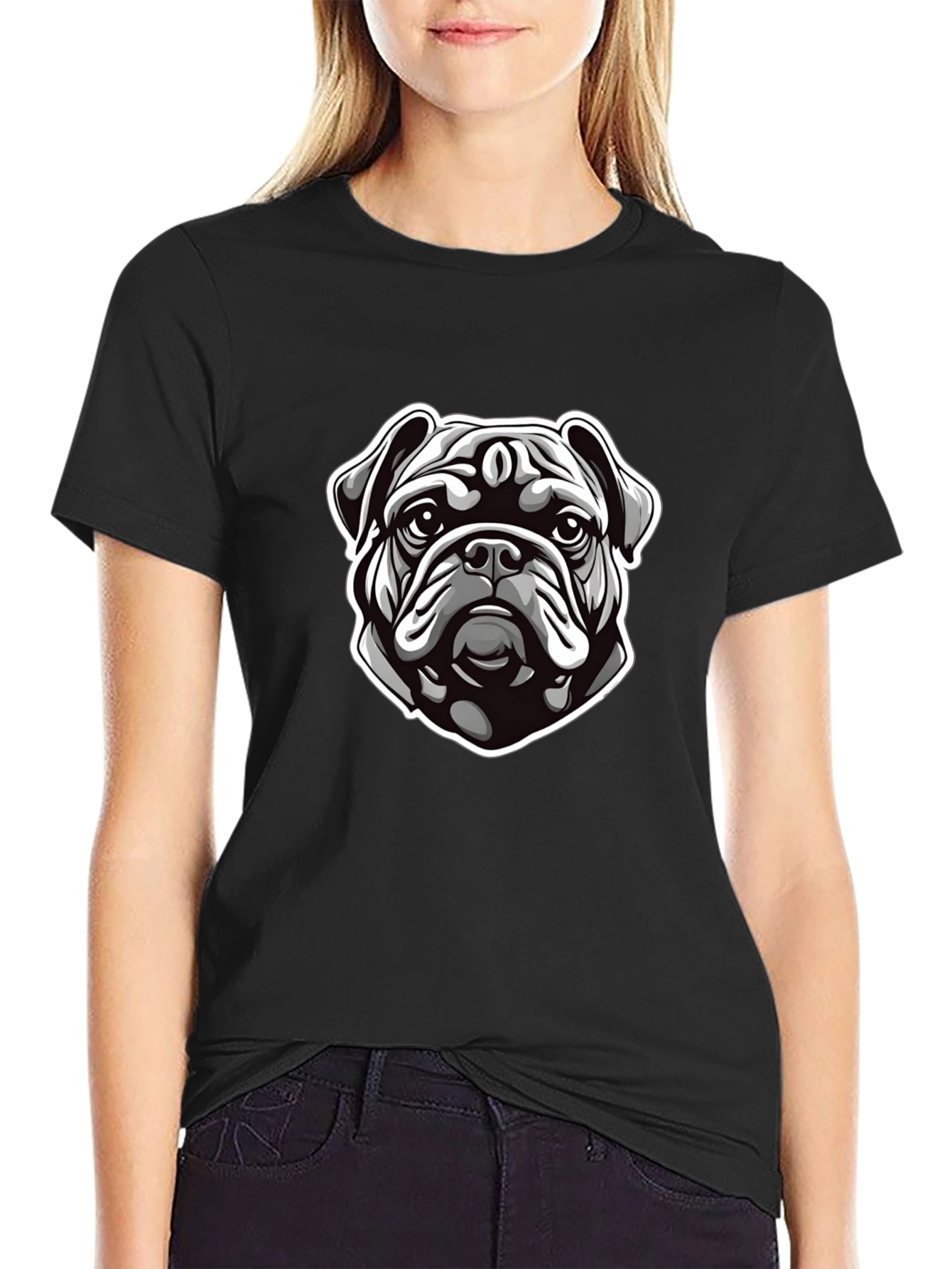 Cool Bulldog Graphic Print Black T-Shirt