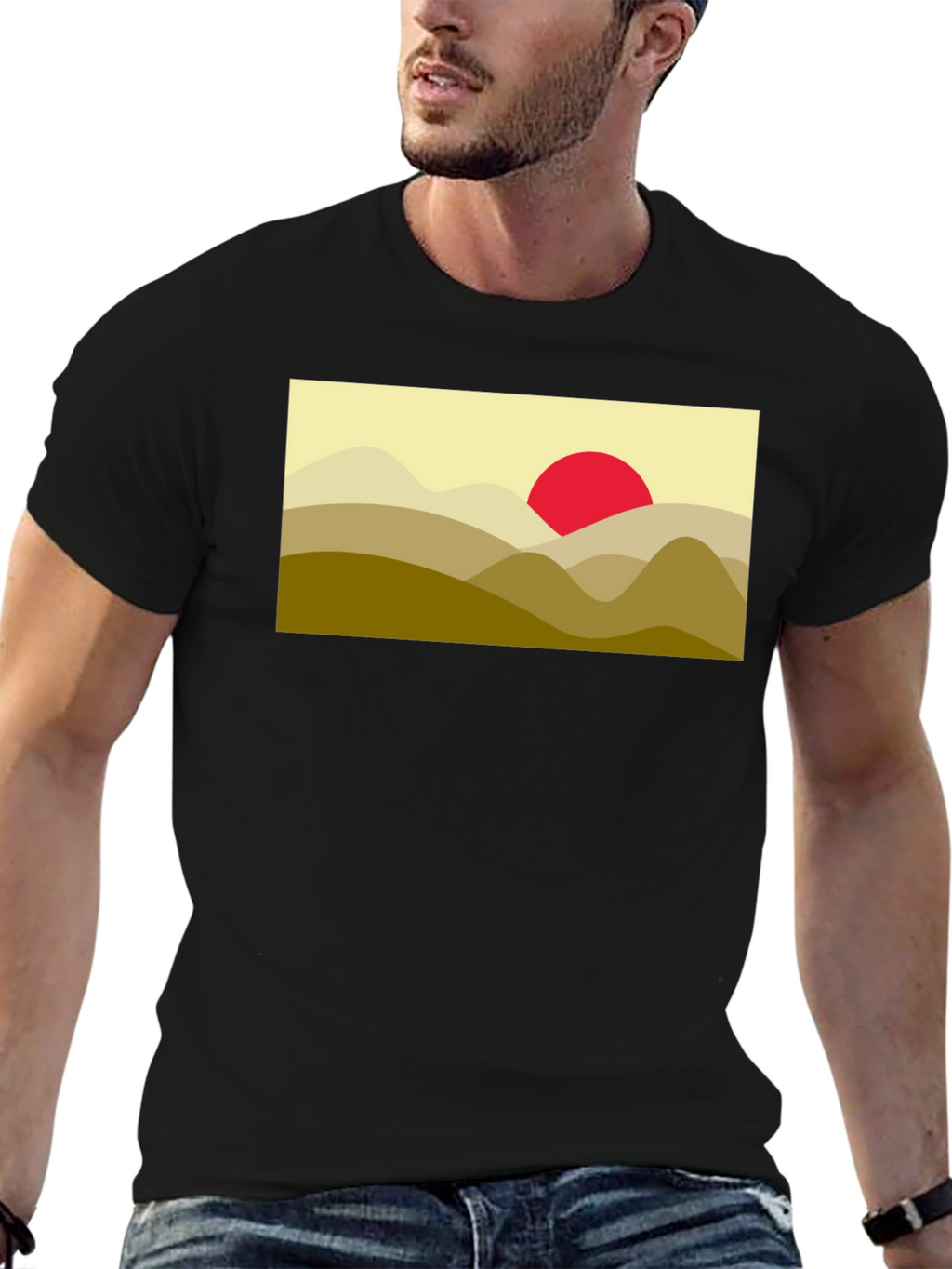 Mountain Sunset Graphic Tee - Soft Black Cotton Blend