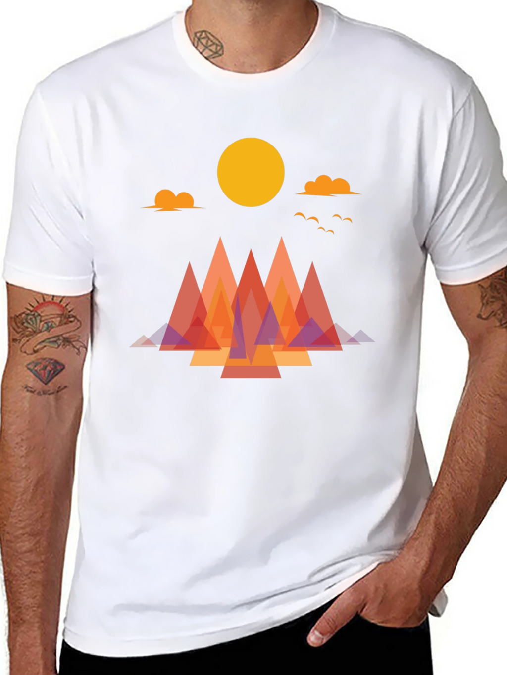 Geometric Mountain Sunrise Graphic Tee - Soft Cotton Blend
