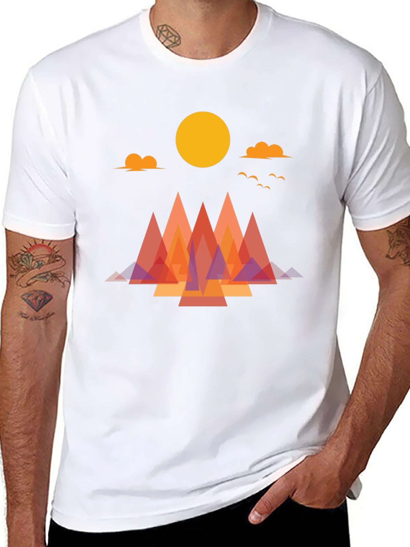Geometric Mountain Sunrise Graphic Tee - Soft Cotton Blend