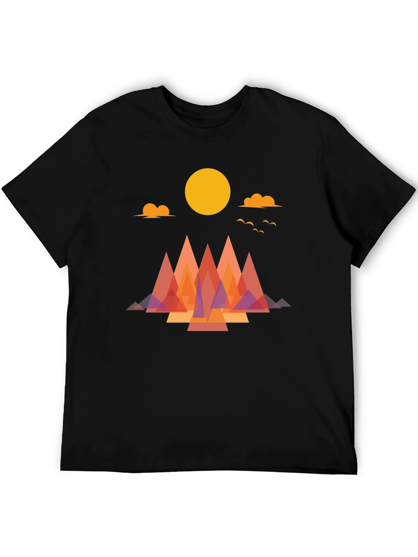 Geometric Mountain Sunrise Graphic Tee - Soft Cotton Blend