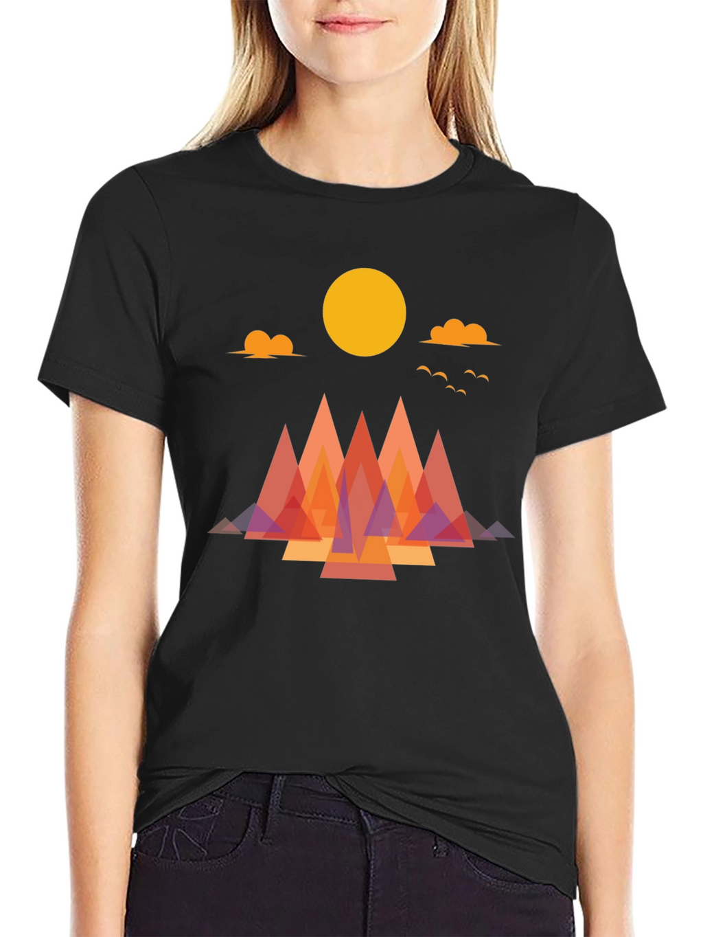 Geometric Mountain Sunrise Graphic Tee - Soft Cotton Blend