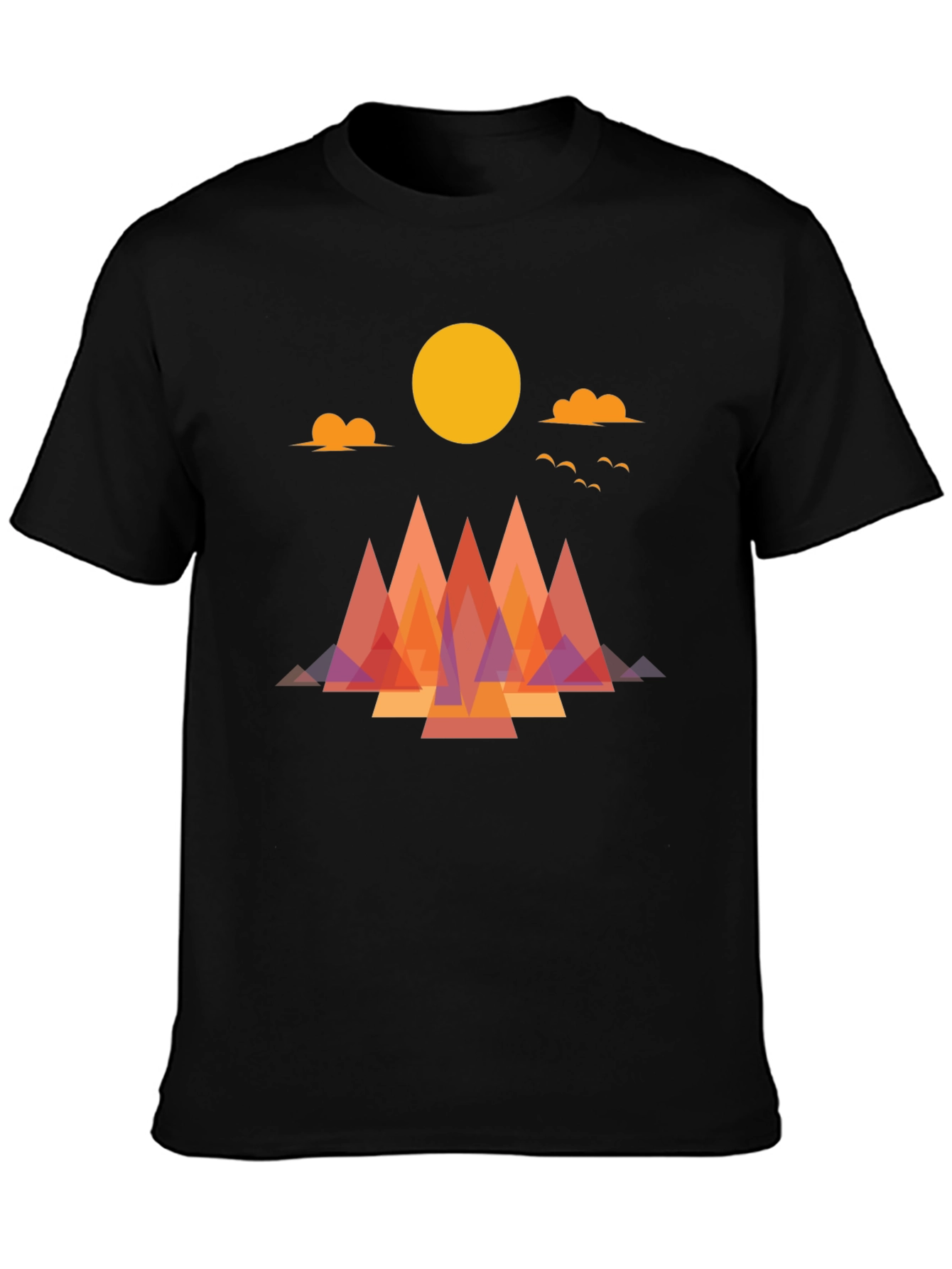 Geometric Mountain Sunrise Graphic Tee - Soft Cotton Blend
