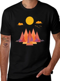 Geometric Mountain Sunrise Graphic Tee - Soft Cotton Blend