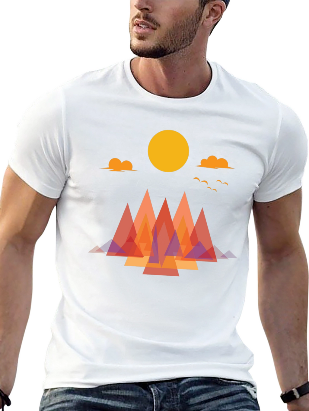 Geometric Mountain Sunrise Graphic Tee - Soft Cotton Blend