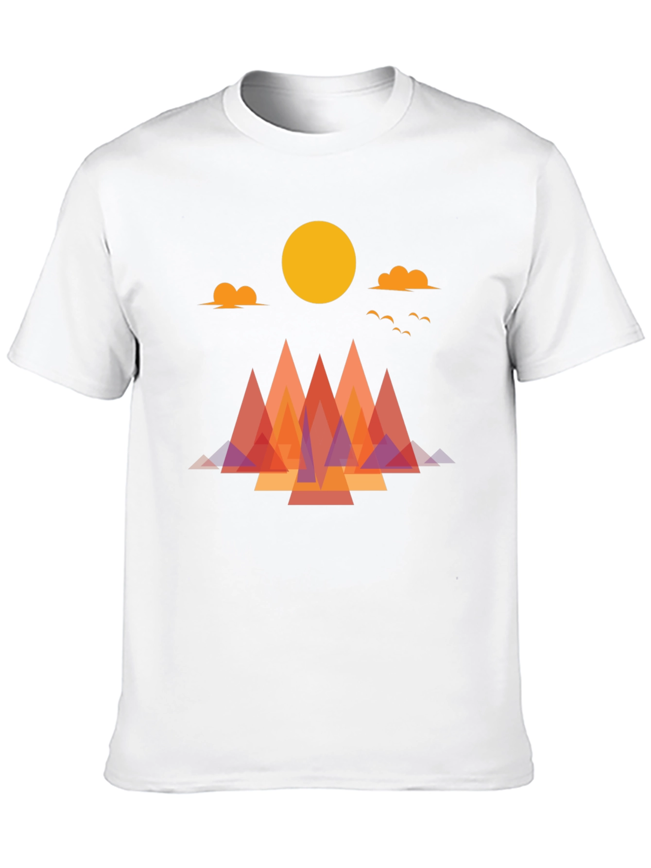 Geometric Mountain Sunrise Graphic Tee - Soft Cotton Blend