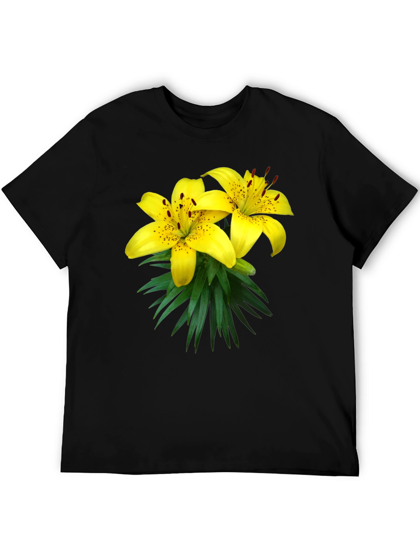 Black T-Shirt with Yellow Lily Graphic