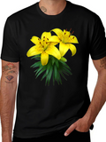 Black T-Shirt with Yellow Lily Graphic
