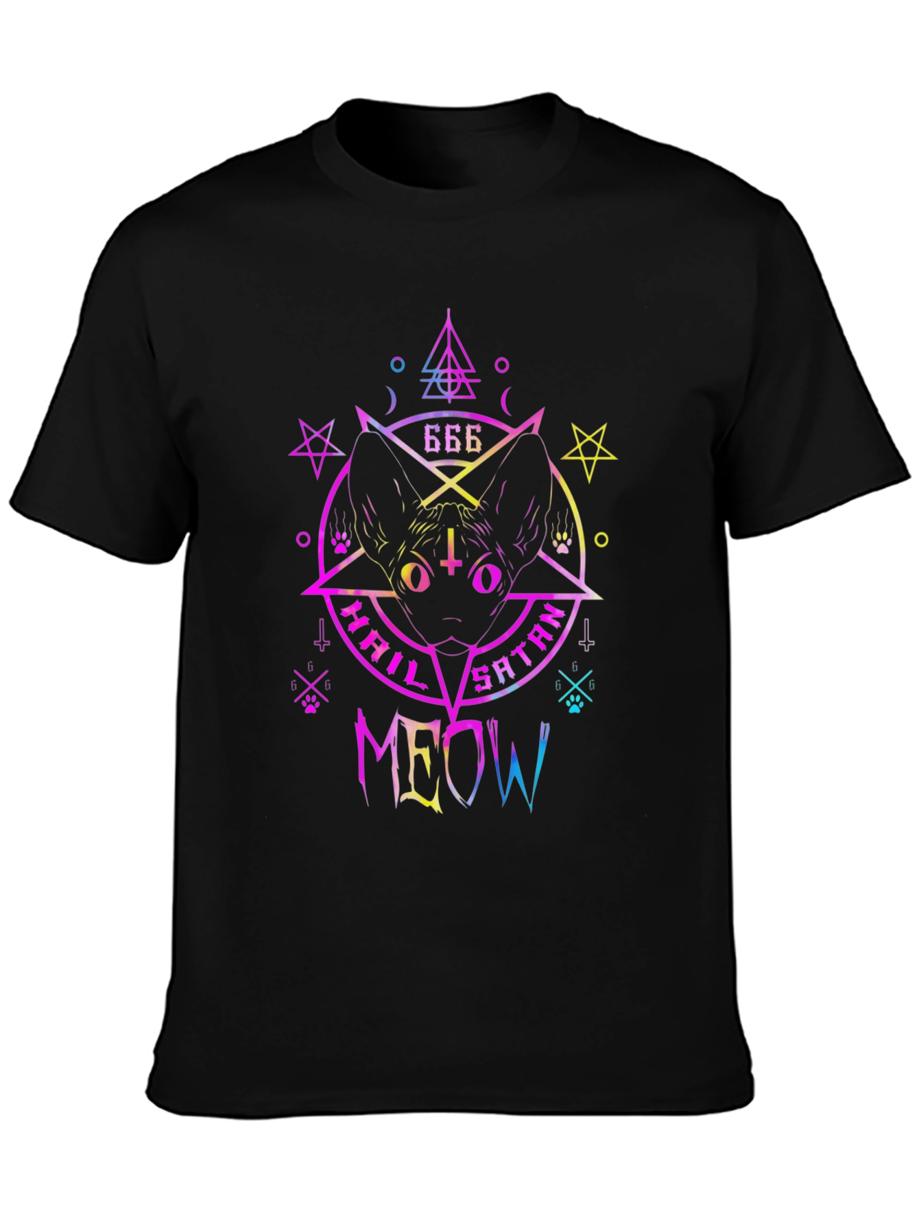 Hail Satan Meow T-Shirt - Cat & Occult Design