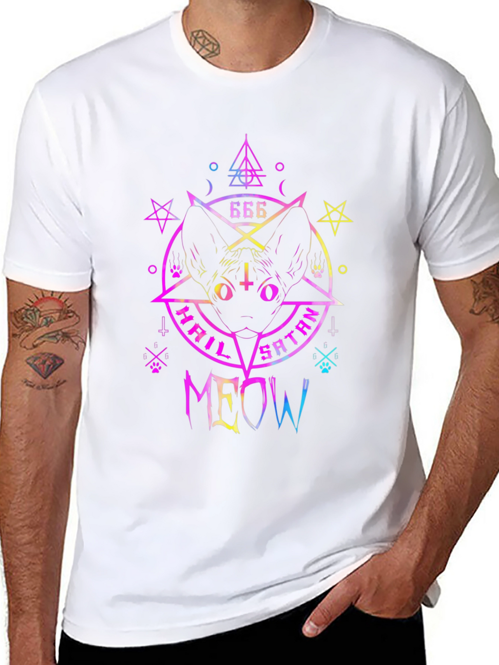 Hail Satan Meow T-Shirt - Cat & Occult Design