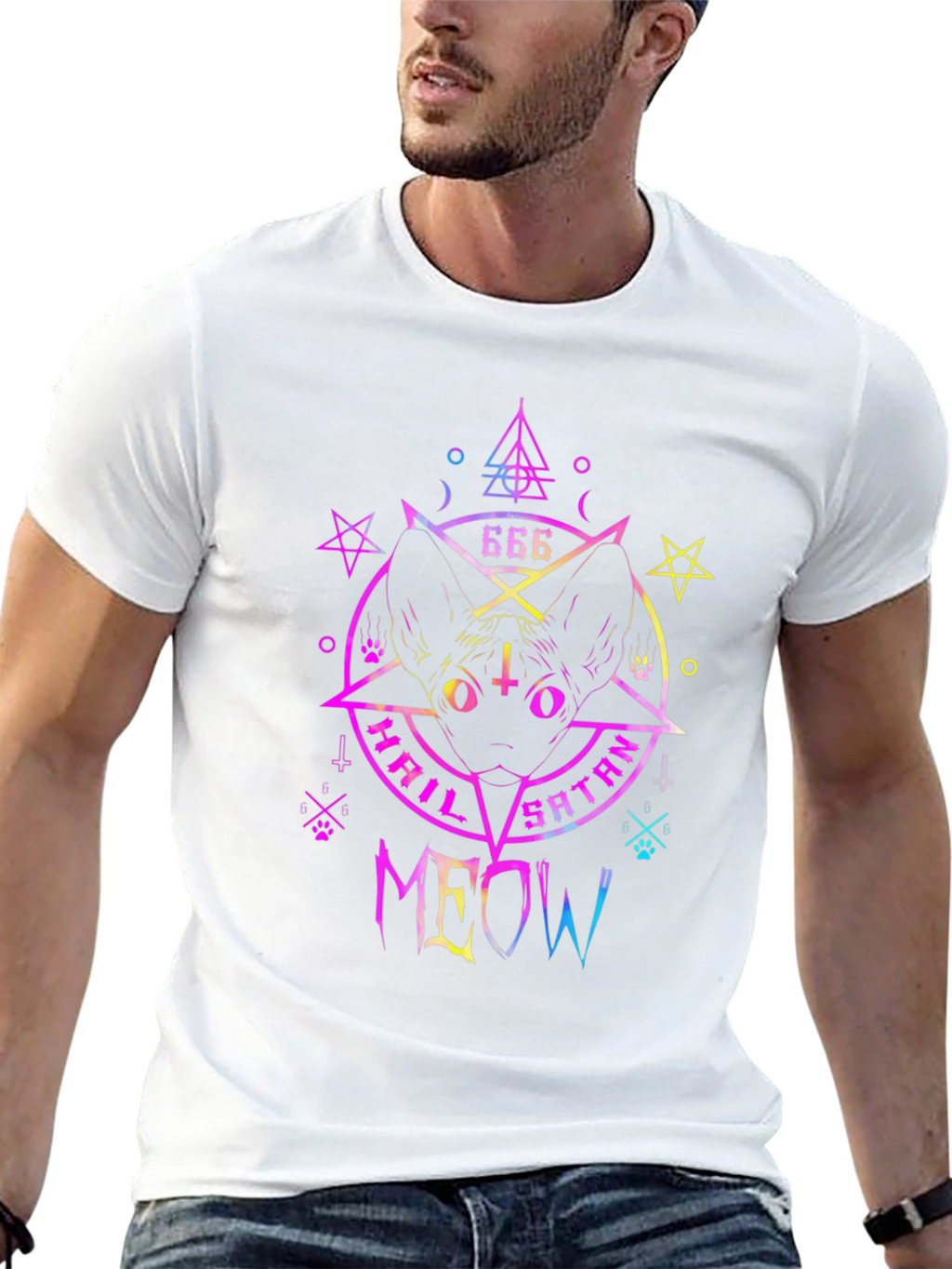 Hail Satan Meow T-Shirt - Cat & Occult Design