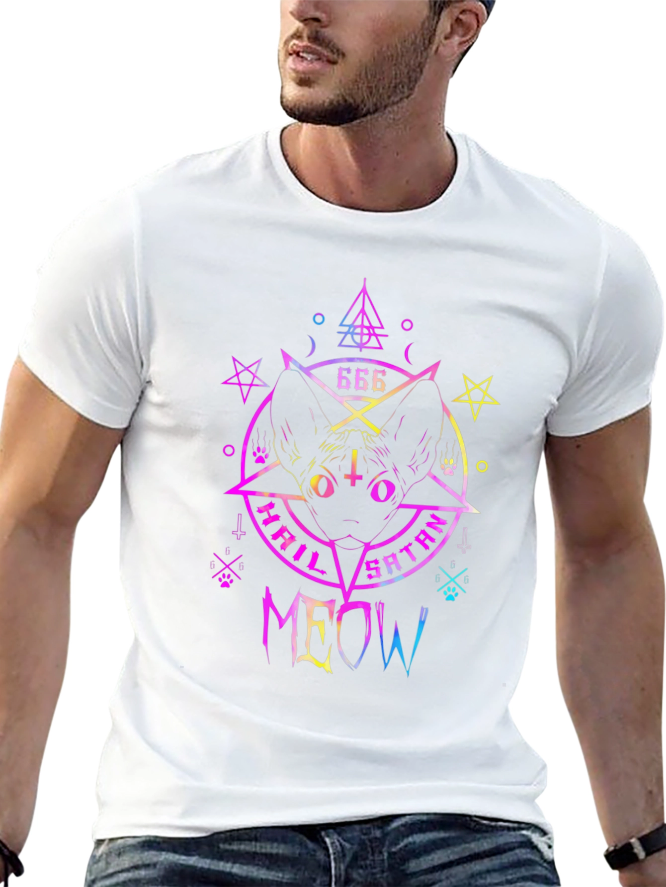 Hail Satan Meow T-Shirt - Cat & Occult Design