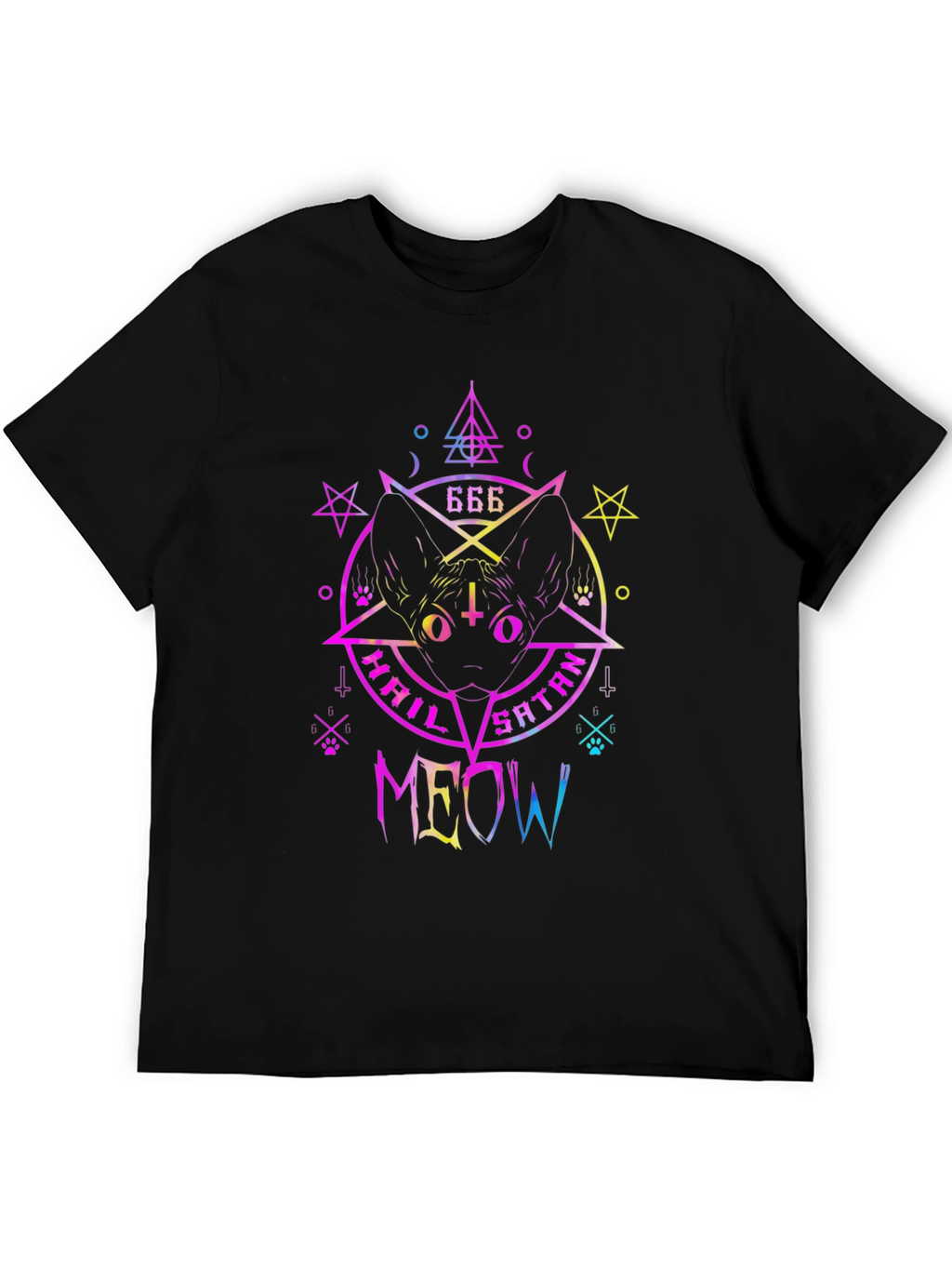 Hail Satan Meow T-Shirt - Cat & Occult Design