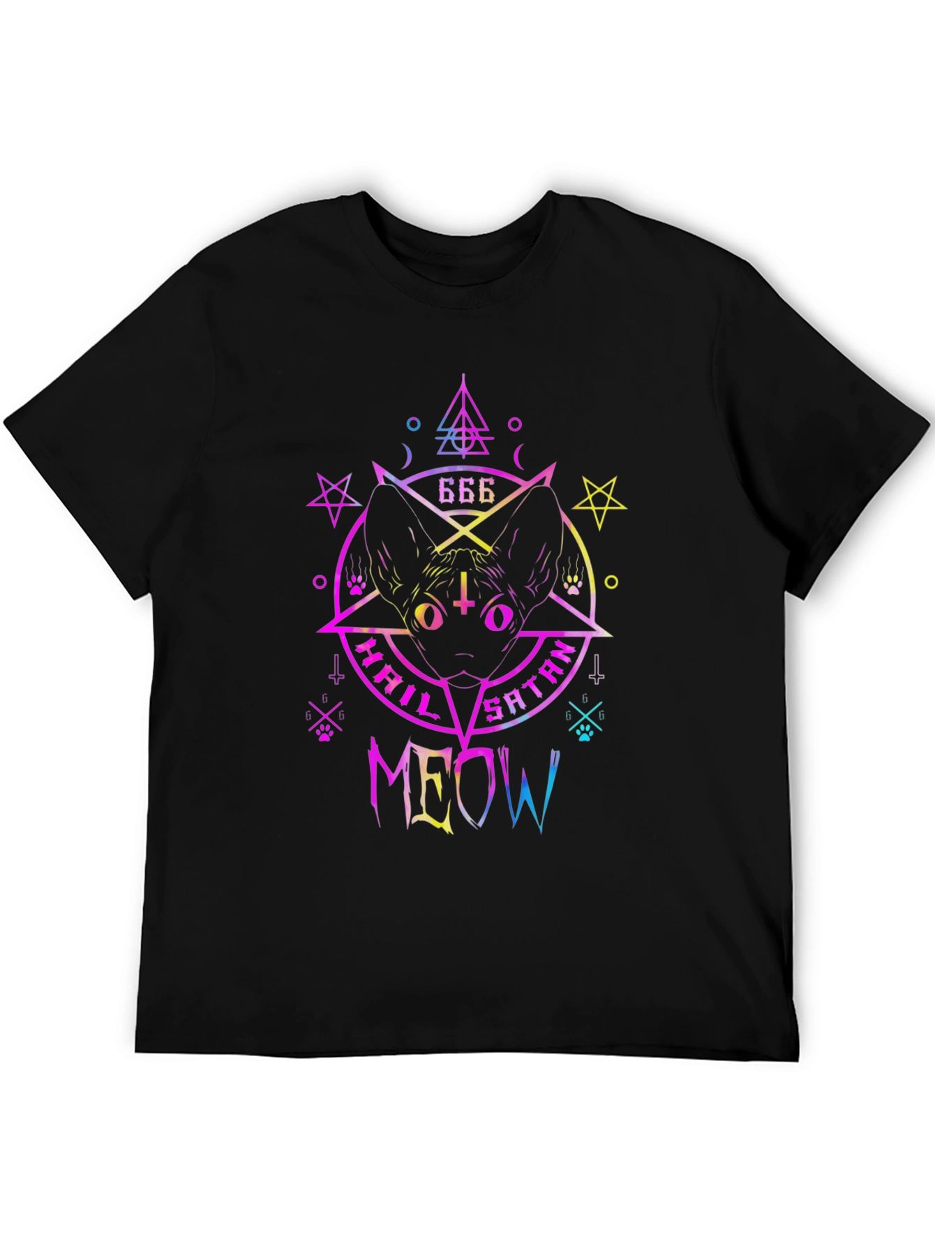 Hail Satan Meow T-Shirt - Cat & Occult Design