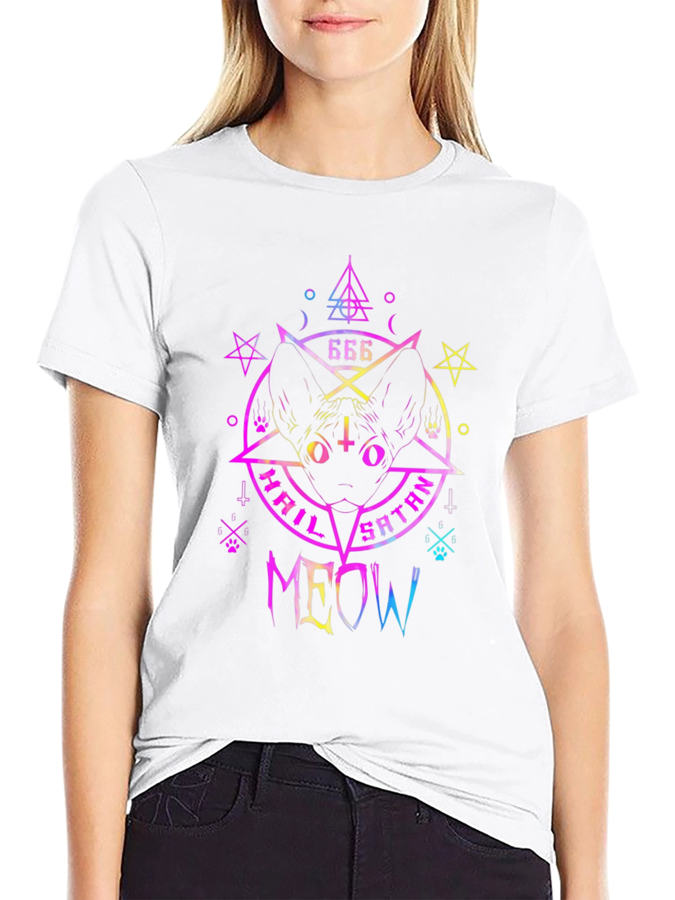 Hail Satan Meow T-Shirt - Cat & Occult Design