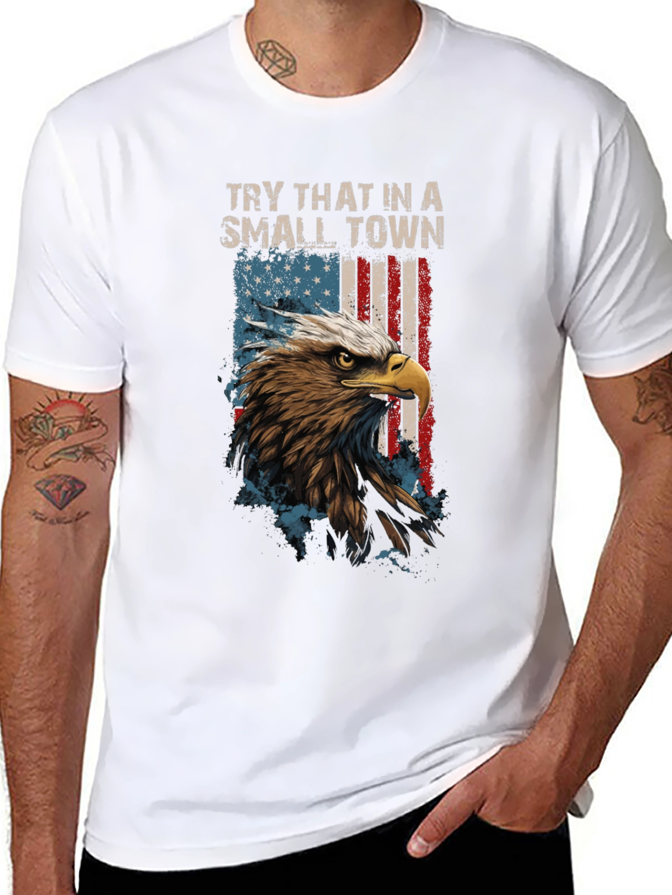 Eagle USA Flag Mens Black T-Shirt
