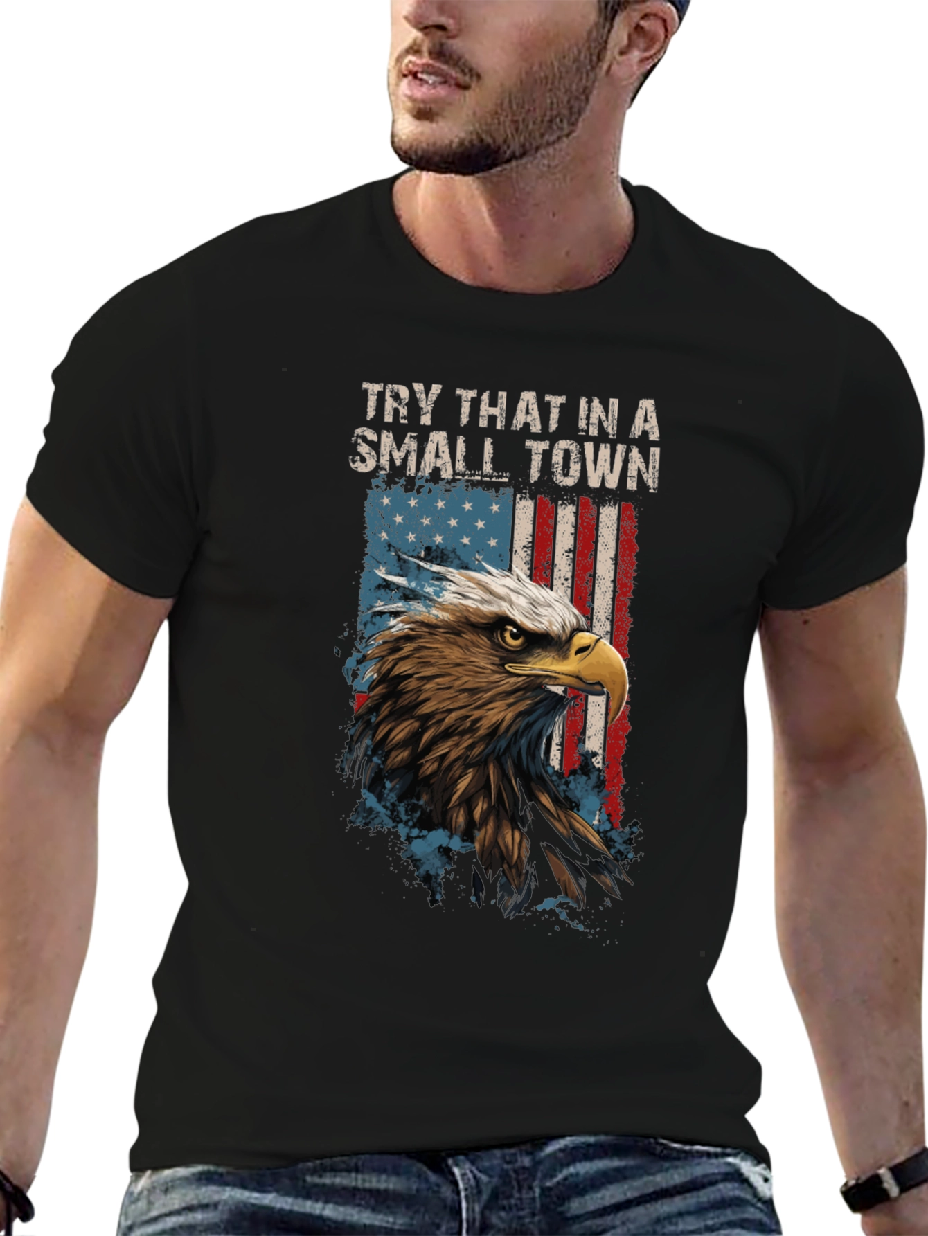 Eagle USA Flag Mens Black T-Shirt
