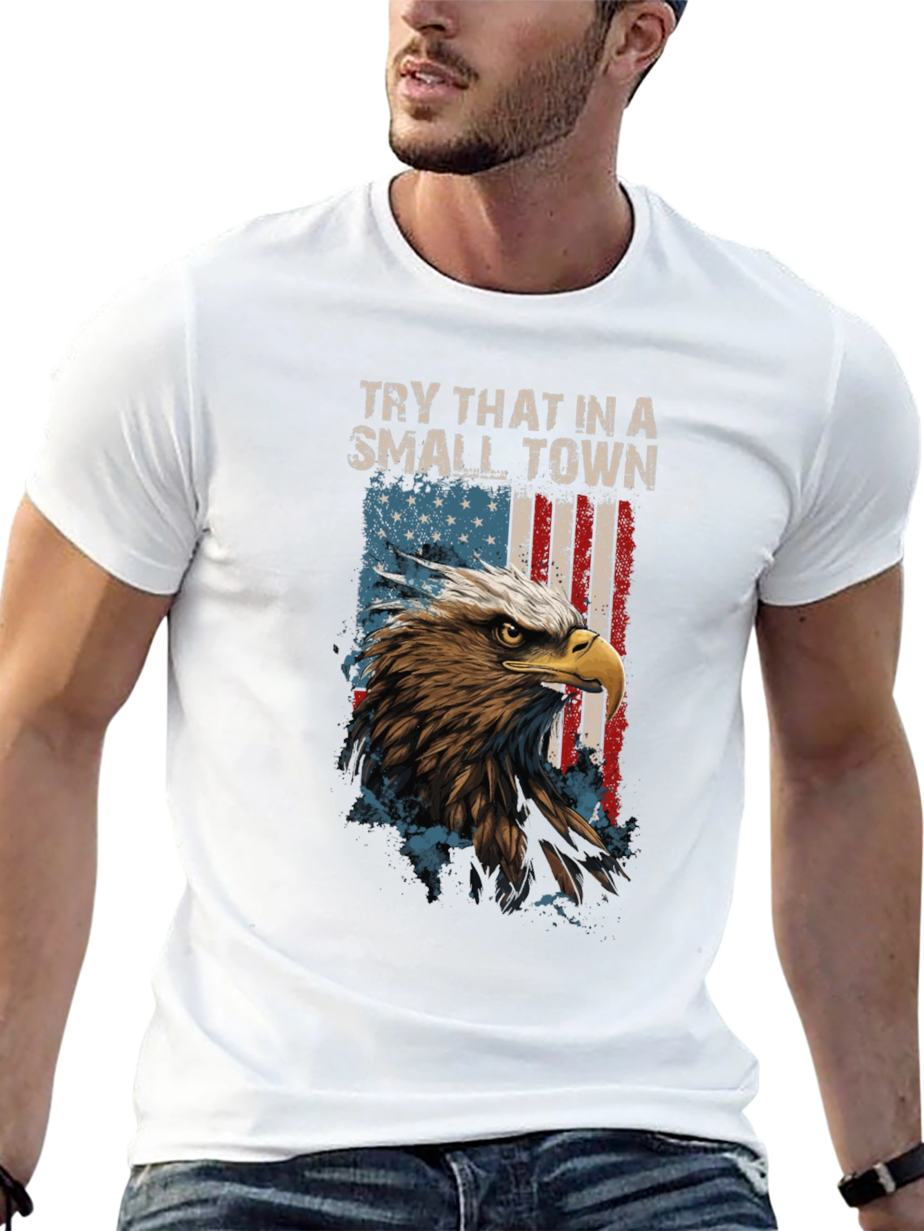 Eagle USA Flag Mens Black T-Shirt
