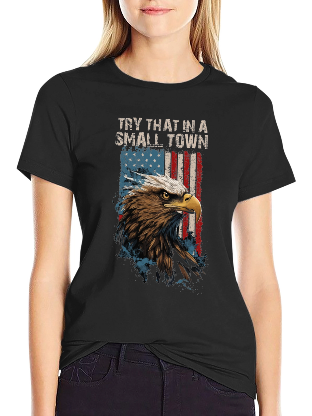 Eagle USA Flag Mens Black T-Shirt