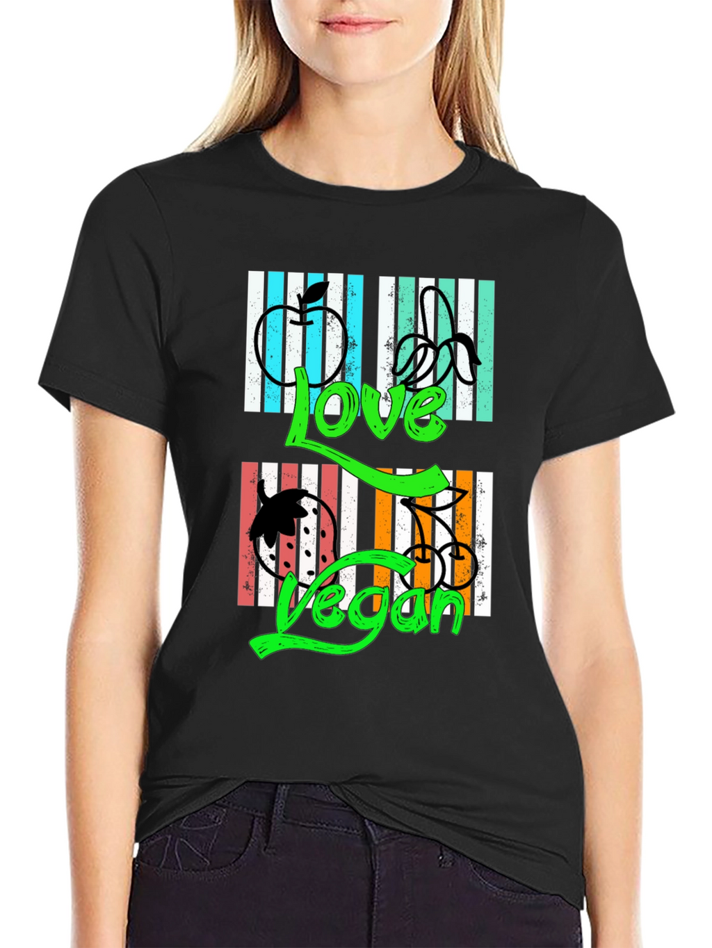Love Vegan T-Shirt - Black Graphic Print